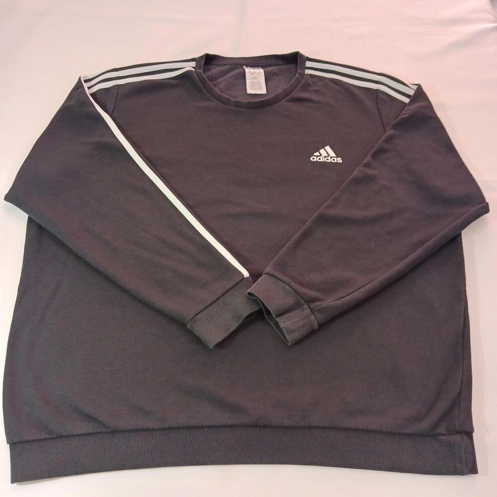 Adidas GK9106 Men's 3-Stripes Black Cotton Blend Pullover Sweatshirt Size 2XL